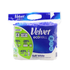 Туалетний папір Velvet Soft White Eco Roll 8 рул. 3 шари 300 відривів