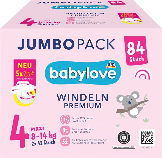 Підгузки Babylove Premium 4 Maxi (8–14 кг) Jumbo Pack 84 шт