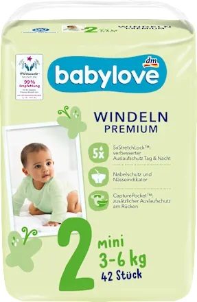 Підгузки Babylove Premium 2 Mini (3–6 кг) 42 шт
