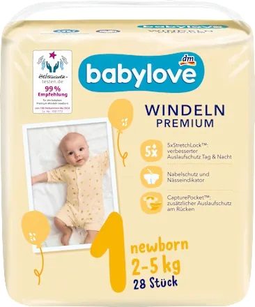 Підгузки Babylove Premium 1 Newborn (2–5 кг) 28 шт