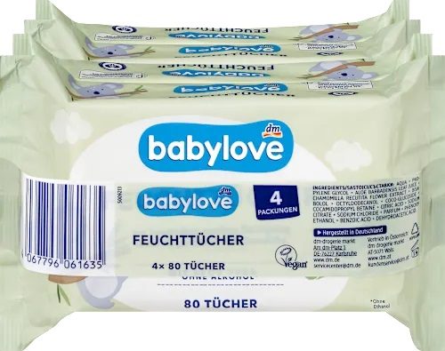 Вологі серветки Babylove 320 шт (4×80 шт)