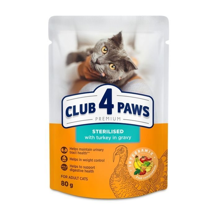 Пауч вологий корм для стерилізованих котів в соусі Club 4 Paws Індичка 80 г