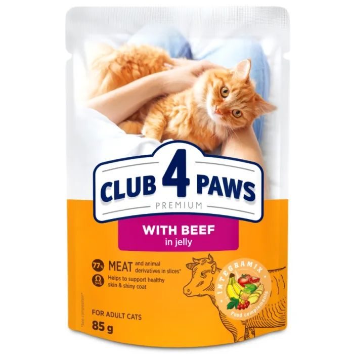 Пауч вологий корм для дорослих котів желе Club 4 Paws Premium Яловичина 85 г