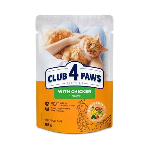 Пауч вологий корм для дорослих котів желе Club 4 Paws Premium Курка 85 г