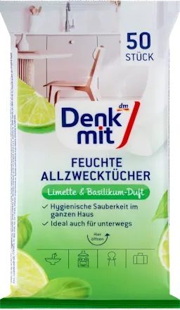 Вологі серветки Denkmit універсальні Lime & Basil 50 шт