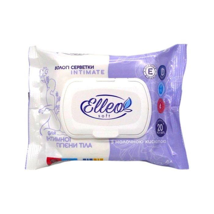 Вологі серветки для інтимної гігієни Elleo Soft з молочною кислотою 20 шт