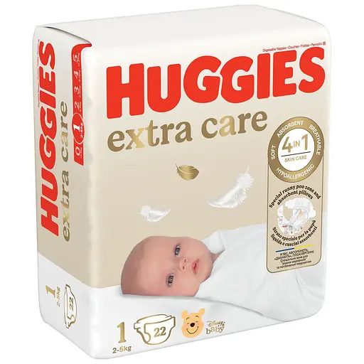 Підгузки дитячі Huggies Extra Care розмір 1 (2–5 кг) 22 шт