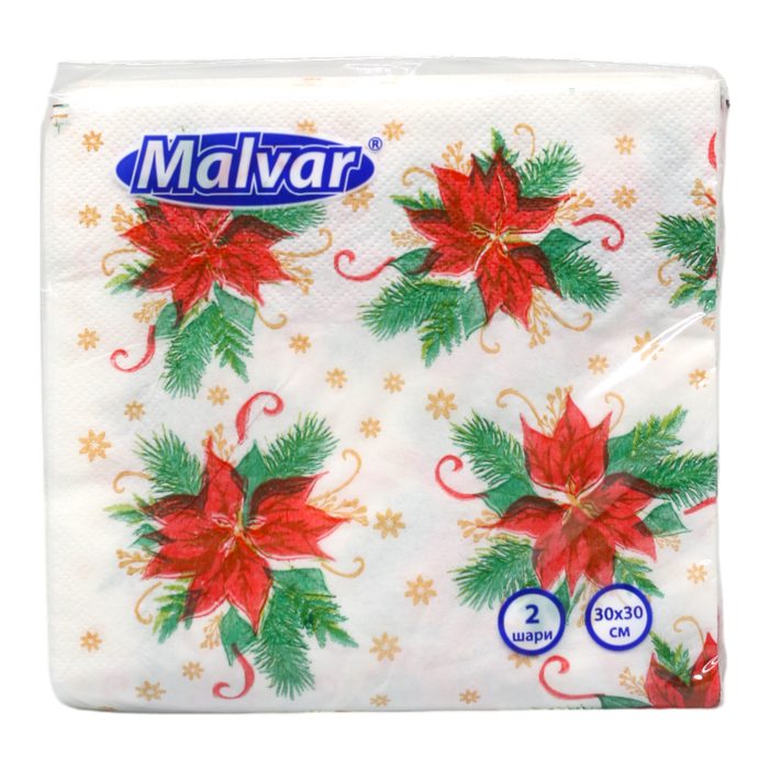 Серветки столові Malvar "Різдвяні Квіти" 30*30 см 2 шари 20 шт