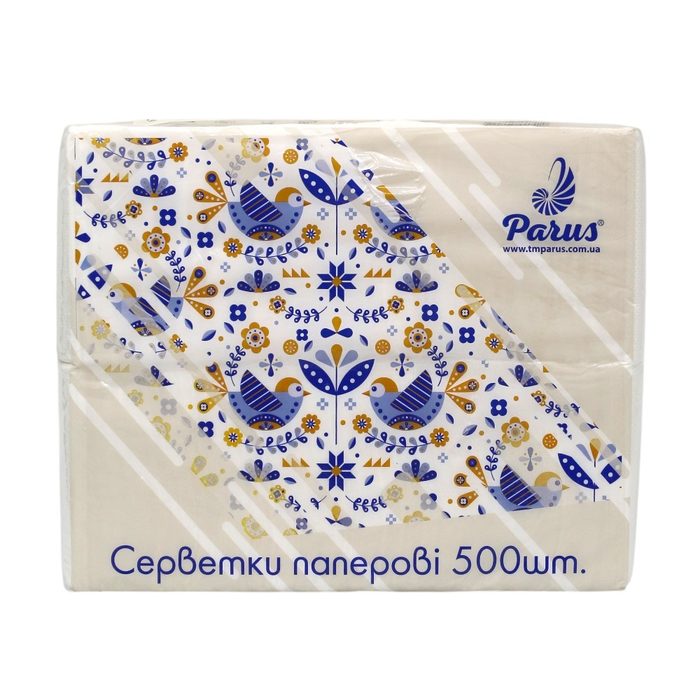 Серветки паперові білі Parus 22×22 см 1 шар 500 шт