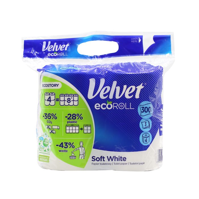 Туалетний папір Velvet Soft White Eco Roll 8 рул. 3 шари 300 відривів