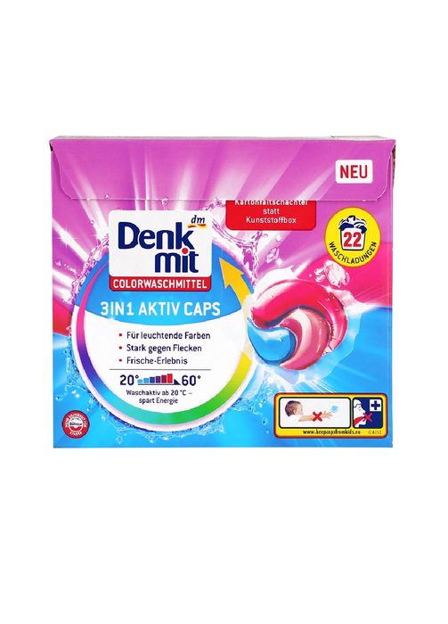 Гель-капсули для прання кольорових речей 3в1 Aktiv Caps 22 шт Denkmit