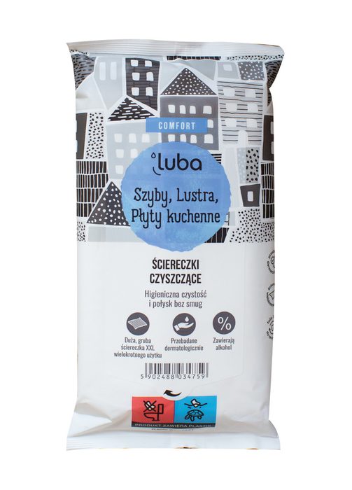 Вологі серветки Luba Comfort для чищення склянних та дзеркальних поверхонь 32 шт