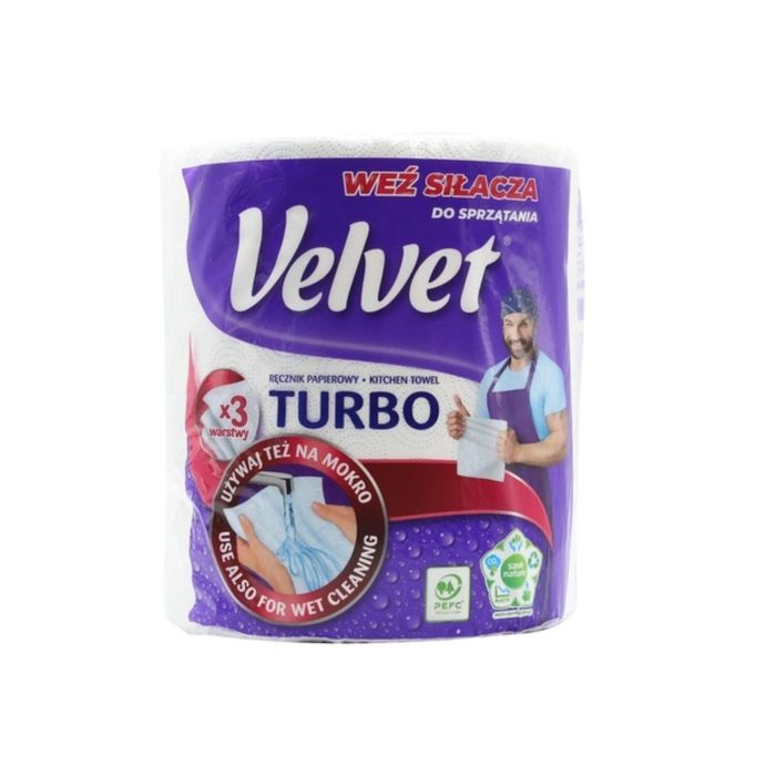 Velvet паперові рушники Turbo 1 рулон 3 шари 340 відривів